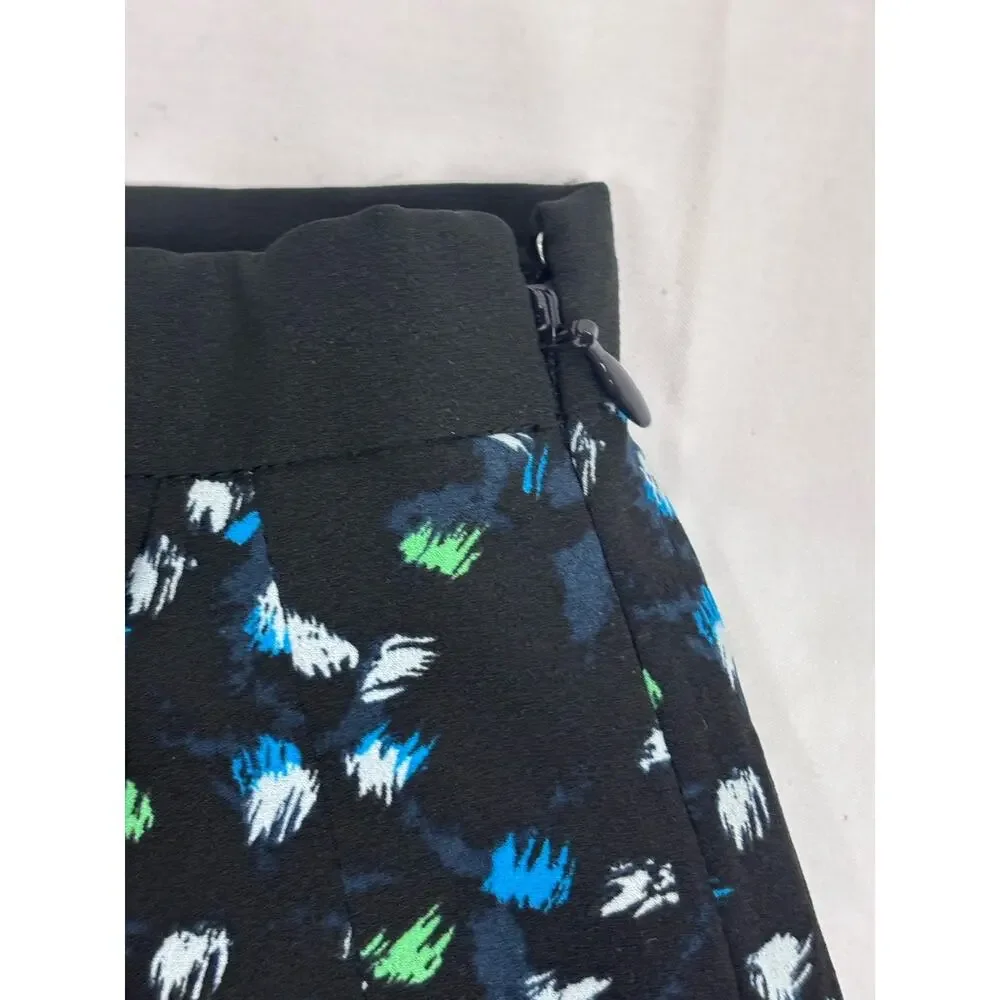 J.Crew Faux Wrap Pleated A-Line Skirt Black Blue White Graphic Mixed Print Sz 0